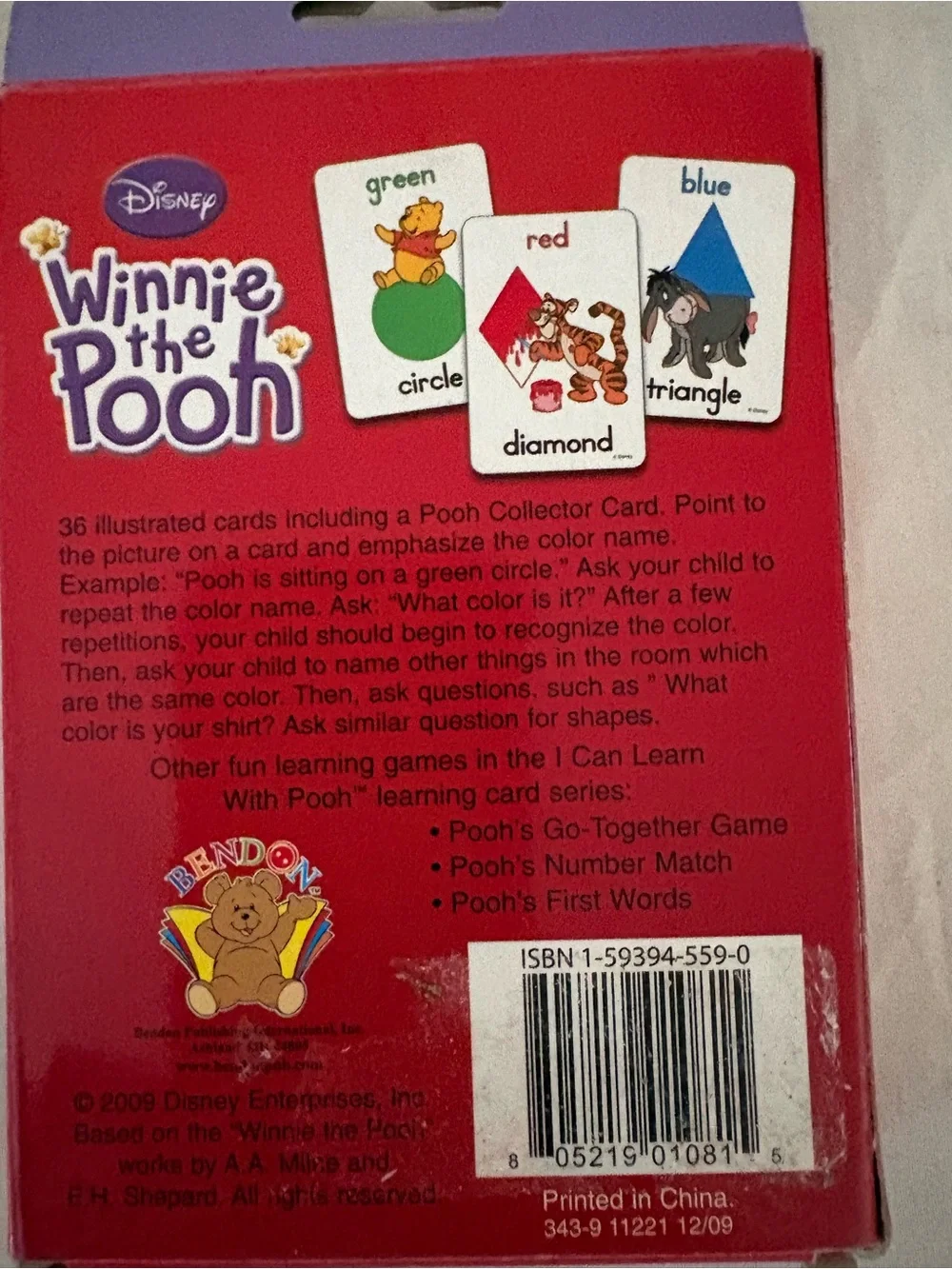 Disney Pooh Colors & Shapes Flash Cards - Red, Yellow, Purple, Blue, Green